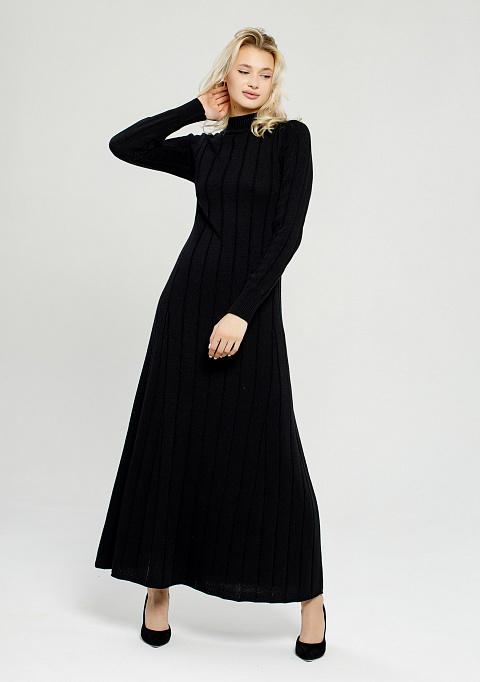 Трикотажное платье миди в черном цвете  | Интернет-магазин Knitman