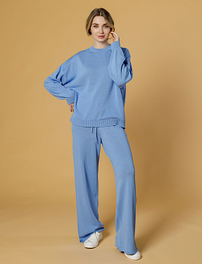 Вязаные брюки на шнуровке синий | Интернет-магазин Knitman